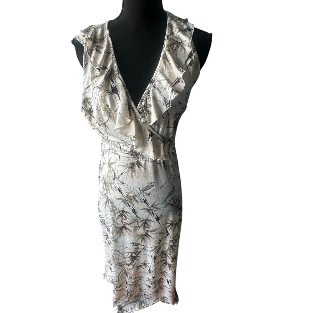 Danillo Boutique Birds Floral Wrap Ruffle Midi Dress Boho Chic Women’s M